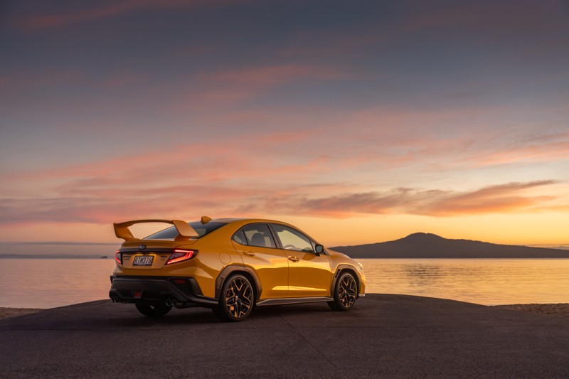 WRX Senkō rear 3/4 on boat ramp at sunset