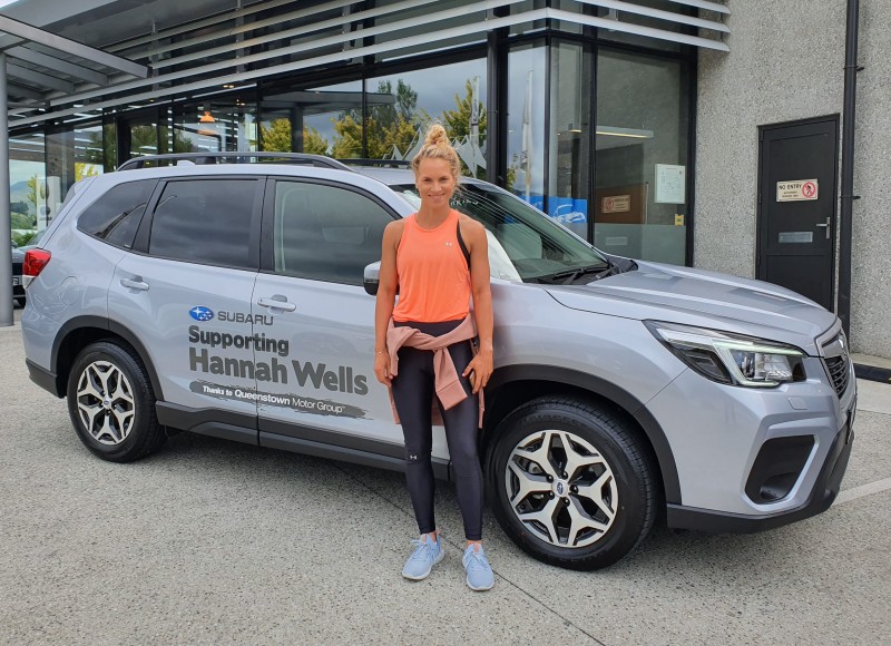 Hannah Wells picking up her Subaru Forester to get around in for Challenge Wanaka