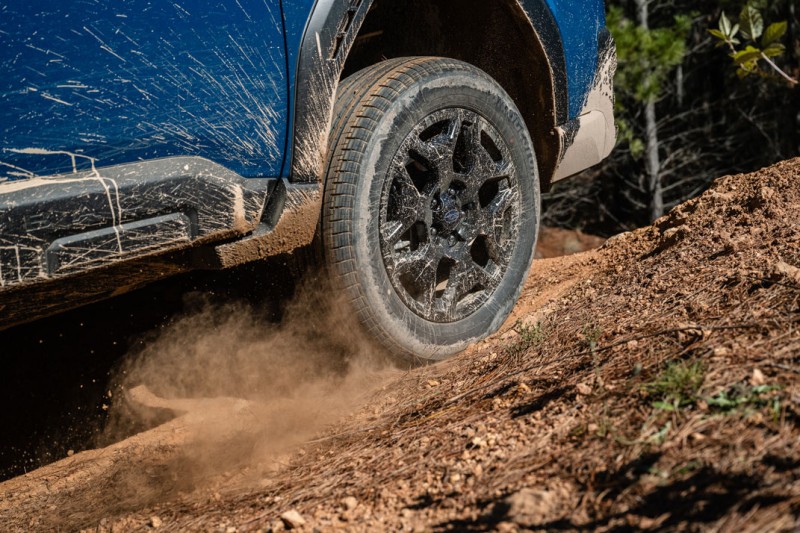 Outback Wilderness rear wheel on dirt