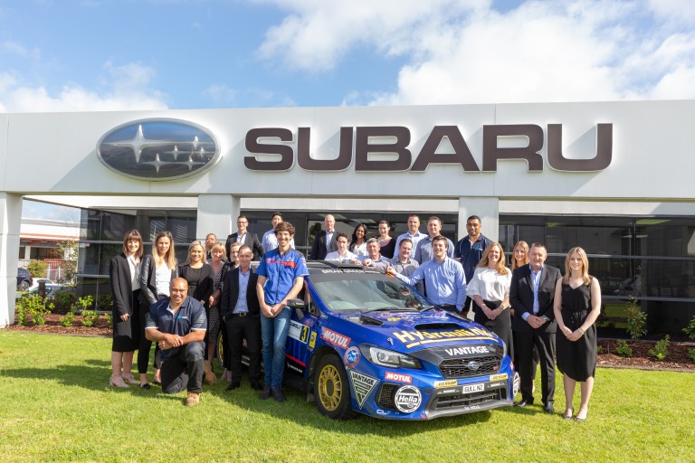 Subaru brand ambassador Ben Hunt officially receives the keys to his Subaru WRX STI from the Subaru of New Zealand team.