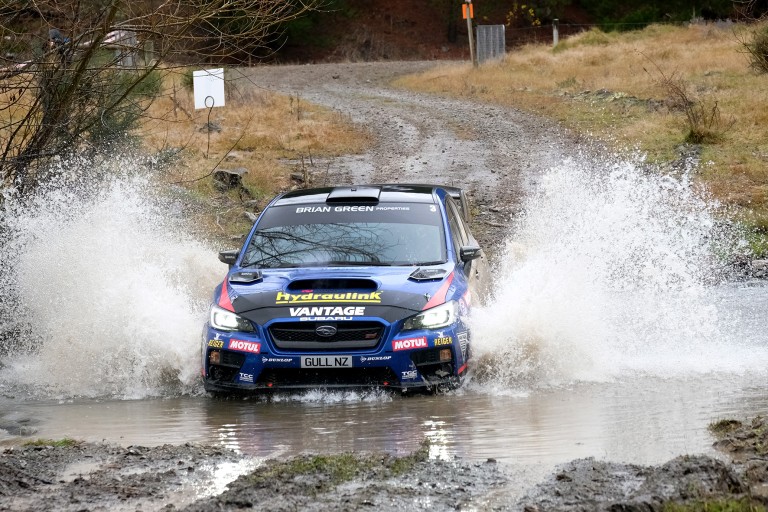 Subaru driver Ben Hunt and co-driver Tony Rawstorn powered the Subaru WRX STi into second place in today's Lone Star Rally of Canterbury. PHOTO: GEOFF RIDDER.