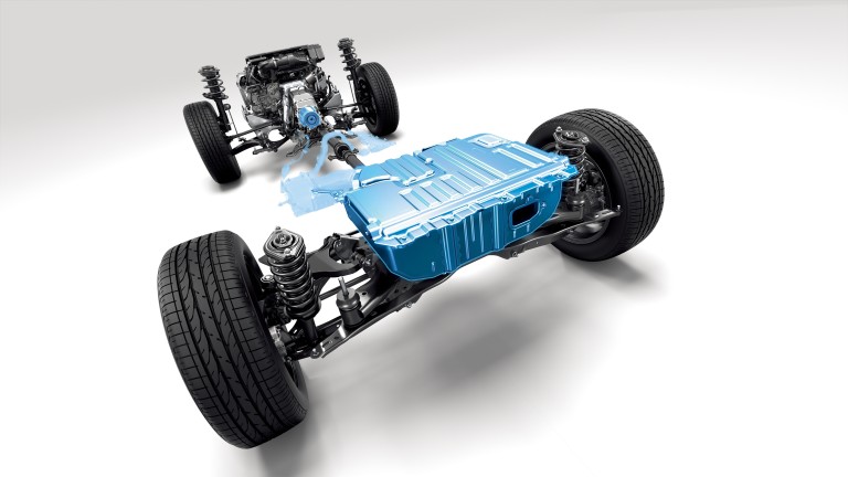 The Subaru e-Boxer Hybrid drivetrain is depicted on an overseas model in this image.