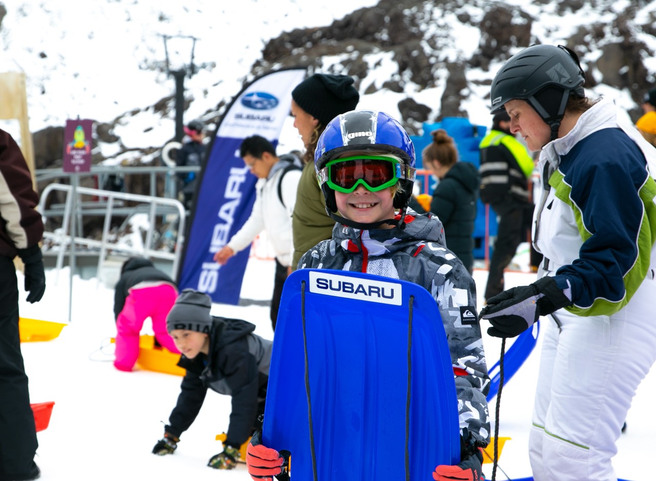This winter, families can enjoy the newly branded Subaru Sledding Zone and slide their way down the racetrack from the Subaru blue start line. 