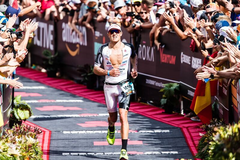 Braden Currie in the final metres of the World Ironman Championships where he finished fifth today. PHOTO: KORUPT VISION.