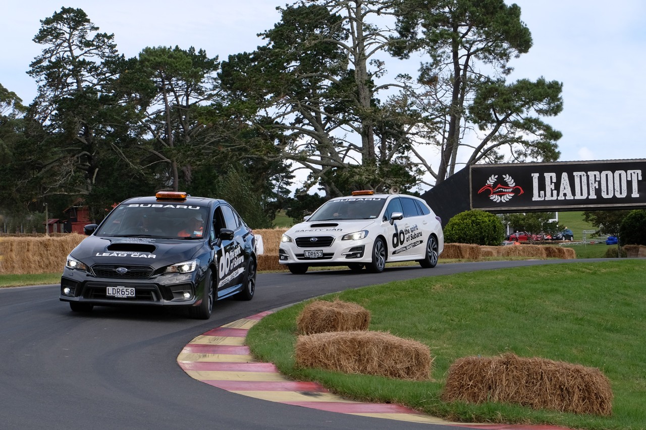 The Subaru performance cars were on duty over the weekend at the Leadfoot Festival with the WRX (front) and Levorg on the driveway as the lead and tail cars. PHOTO: GEOFF RIDDER 