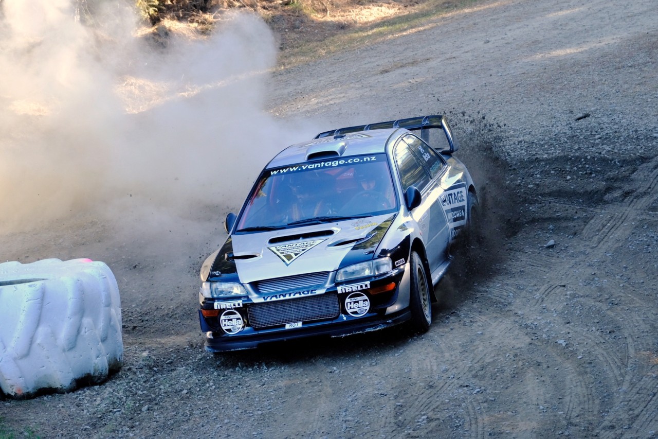 The Vantage Subaru WRC rounds the hairpin bend at the top of the course. PHOTO: GEOFF RIDDER.