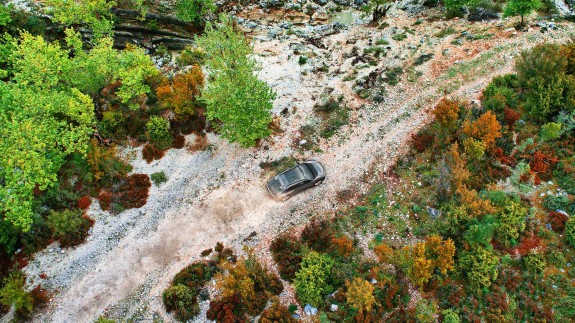 Solterra aerial shot on rugged gravel road
