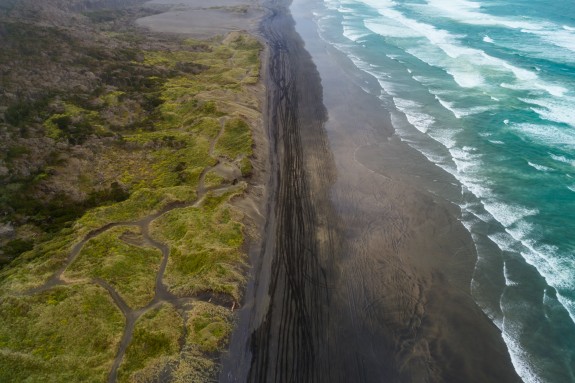New Zealand Black Sand Beach Landscape